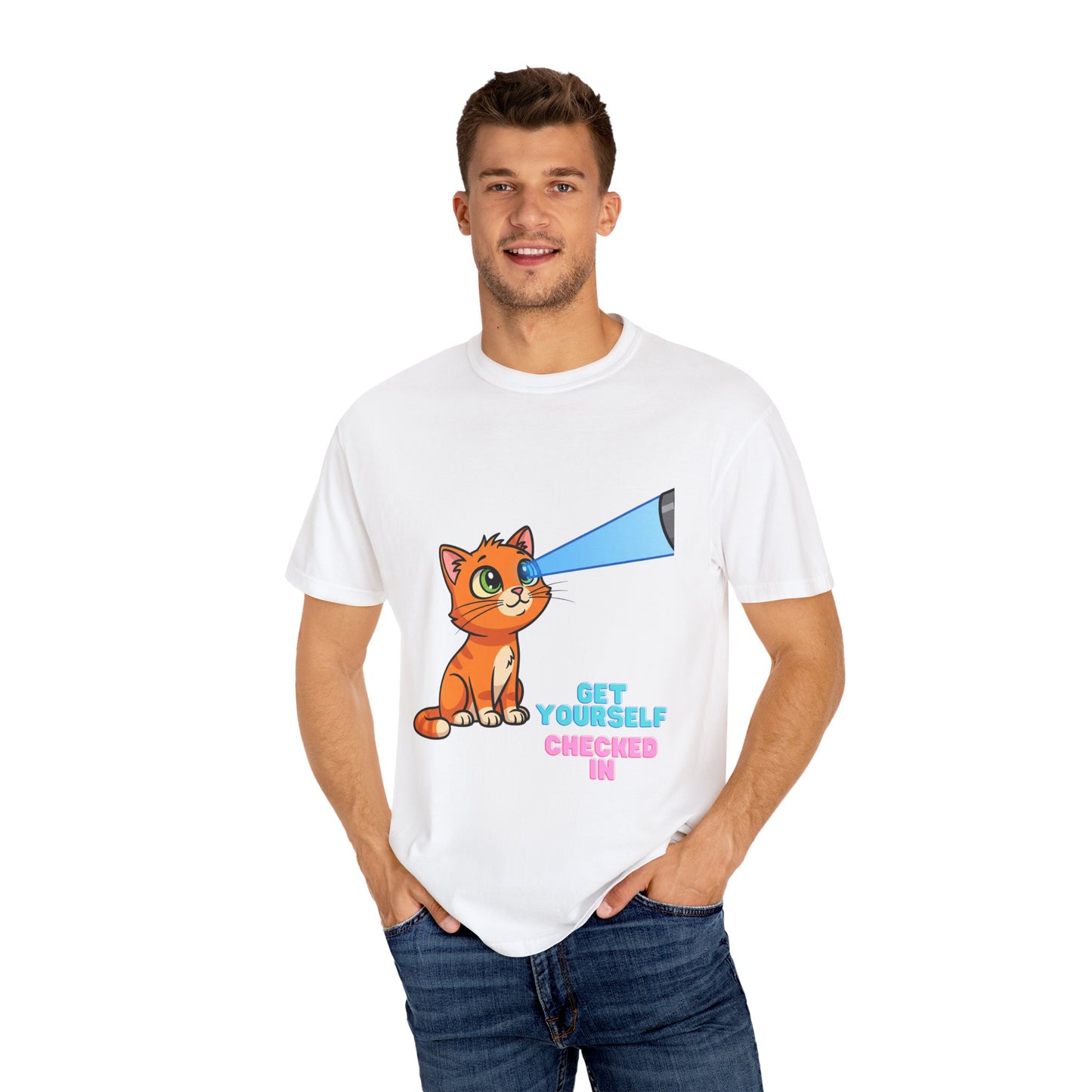 Playful Cat T-Shirt - Get Yourself Checked In, Cute Animal Tee, Gift for Cat Lovers, Funny Shirt, Casual Wear