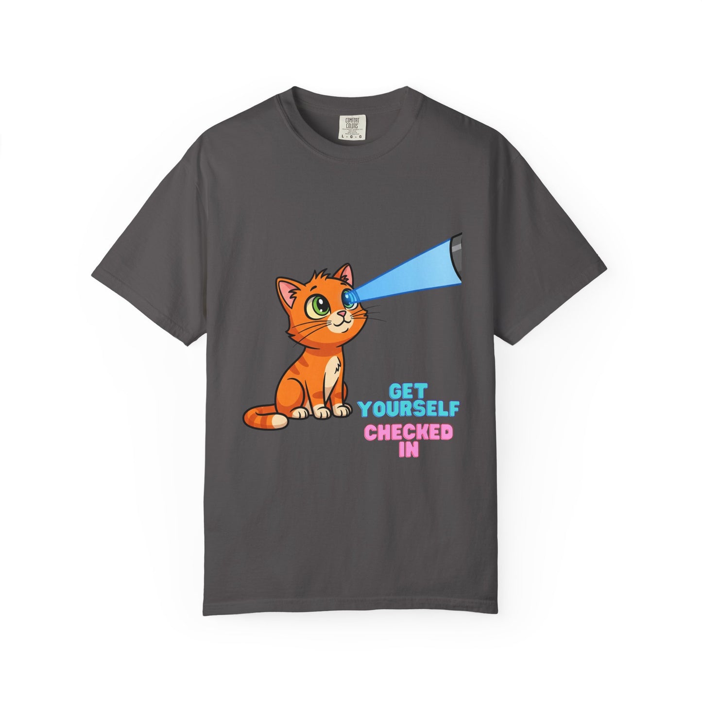 Playful Cat T-Shirt - Get Yourself Checked In, Cute Animal Tee, Gift for Cat Lovers, Funny Shirt, Casual Wear