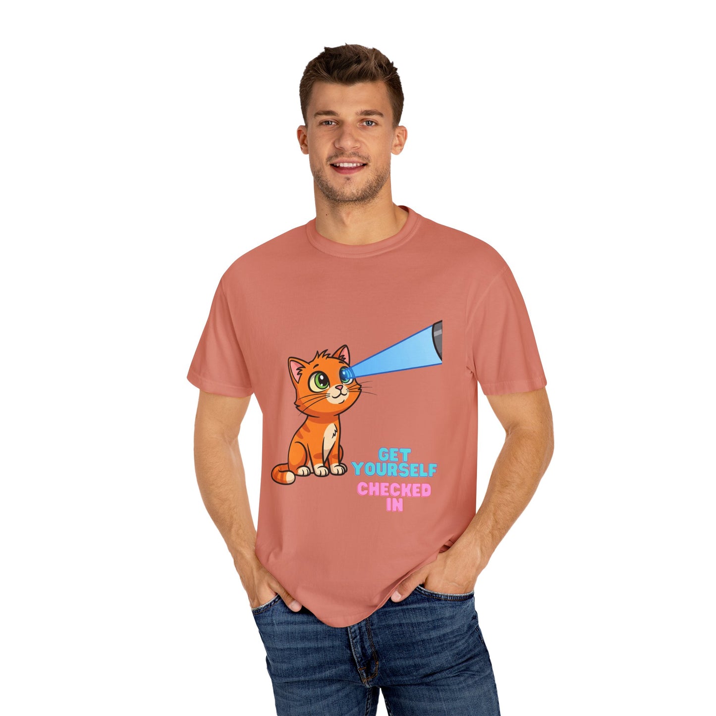 Playful Cat T-Shirt - Get Yourself Checked In, Cute Animal Tee, Gift for Cat Lovers, Funny Shirt, Casual Wear