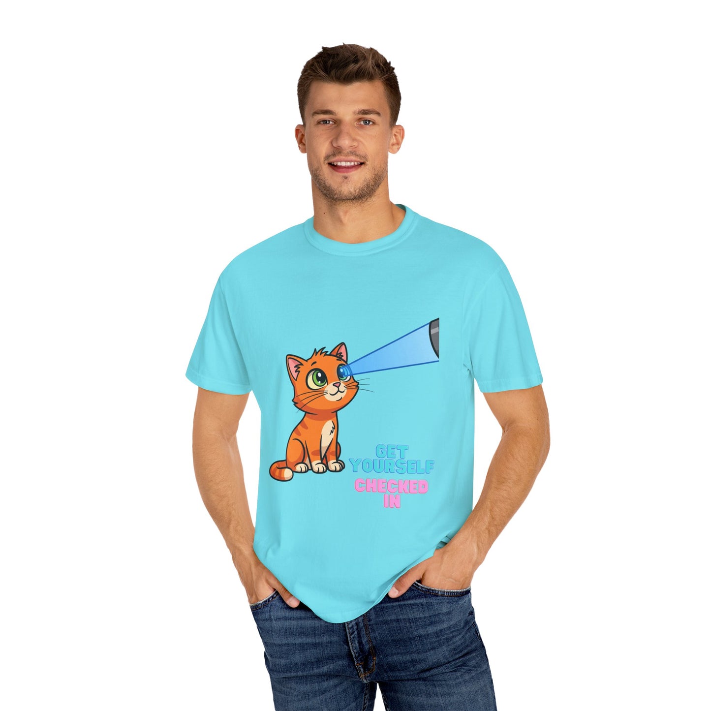 Playful Cat T-Shirt - Get Yourself Checked In, Cute Animal Tee, Gift for Cat Lovers, Funny Shirt, Casual Wear
