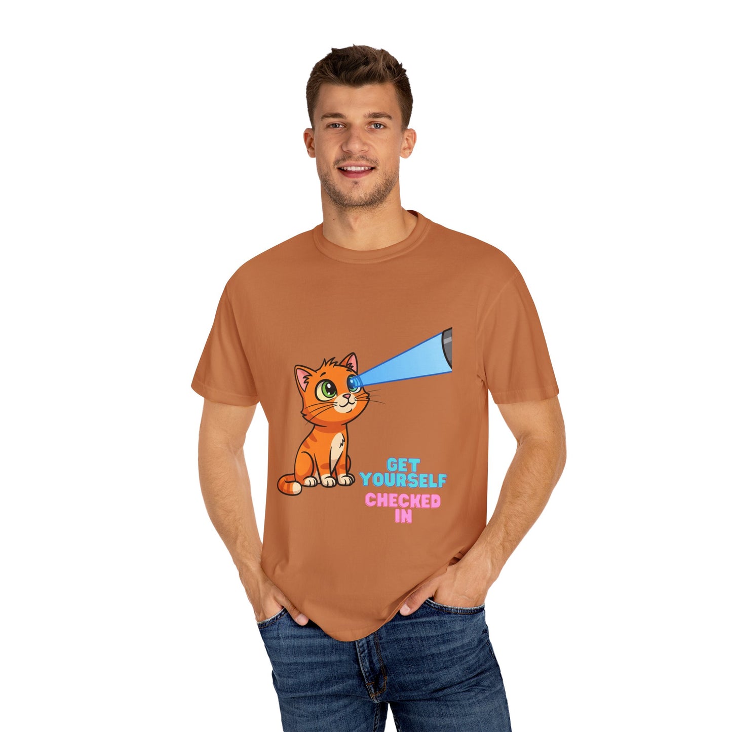 Playful Cat T-Shirt - Get Yourself Checked In, Cute Animal Tee, Gift for Cat Lovers, Funny Shirt, Casual Wear