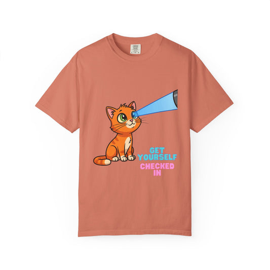 Playful Cat T-Shirt - Get Yourself Checked In, Cute Animal Tee, Gift for Cat Lovers, Funny Shirt, Casual Wear